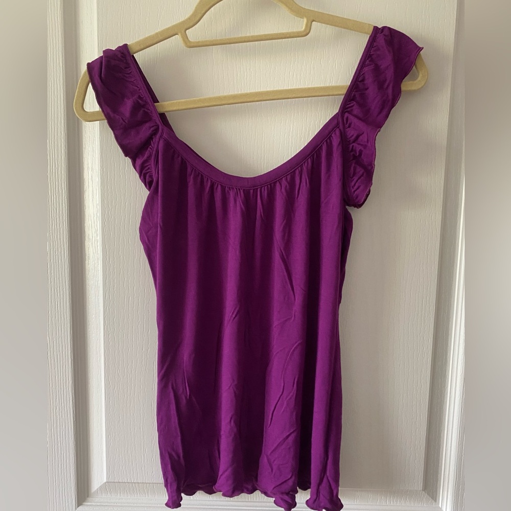 Purple Ruched Flutter Sleeve Tank Top
